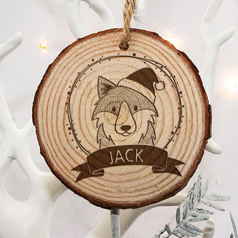 Personalised Woodland Wolf Christmas Tree Decoration - treat-republic