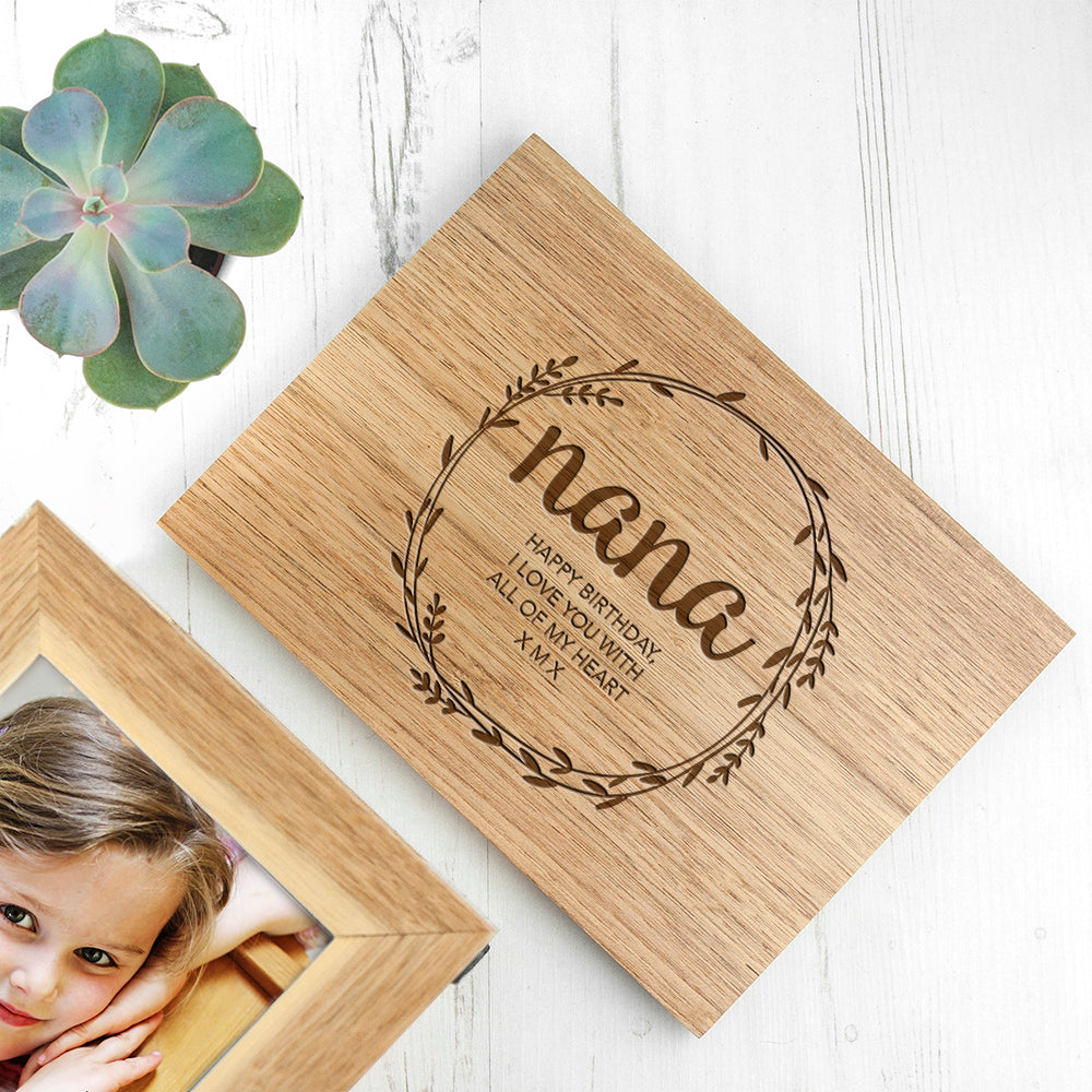 Personalised Wreath Mother's Day Midi Oak Photo Cube Keepsake Box - treat-republic