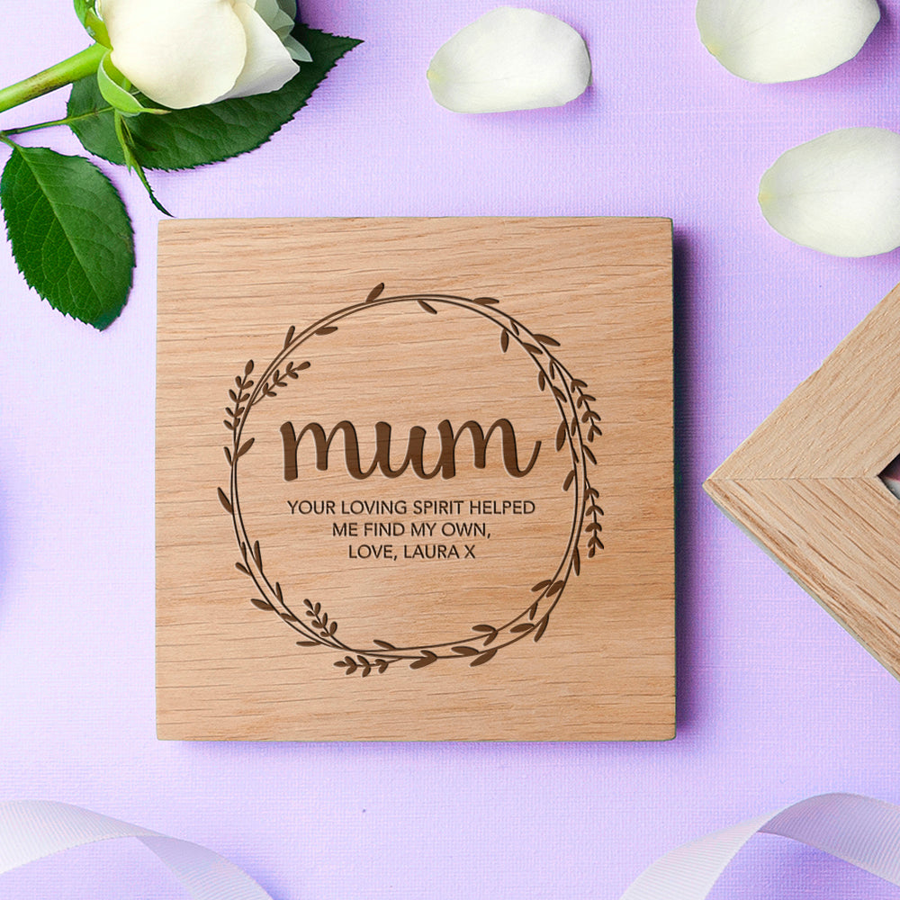 Personalised Wreath Mother's Day Oak Photo Cube - treat-republic