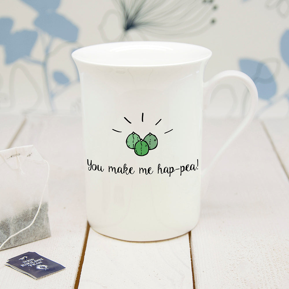 Personalised You Make Me Hap-Pea Bone Chine Mug - treat-republic