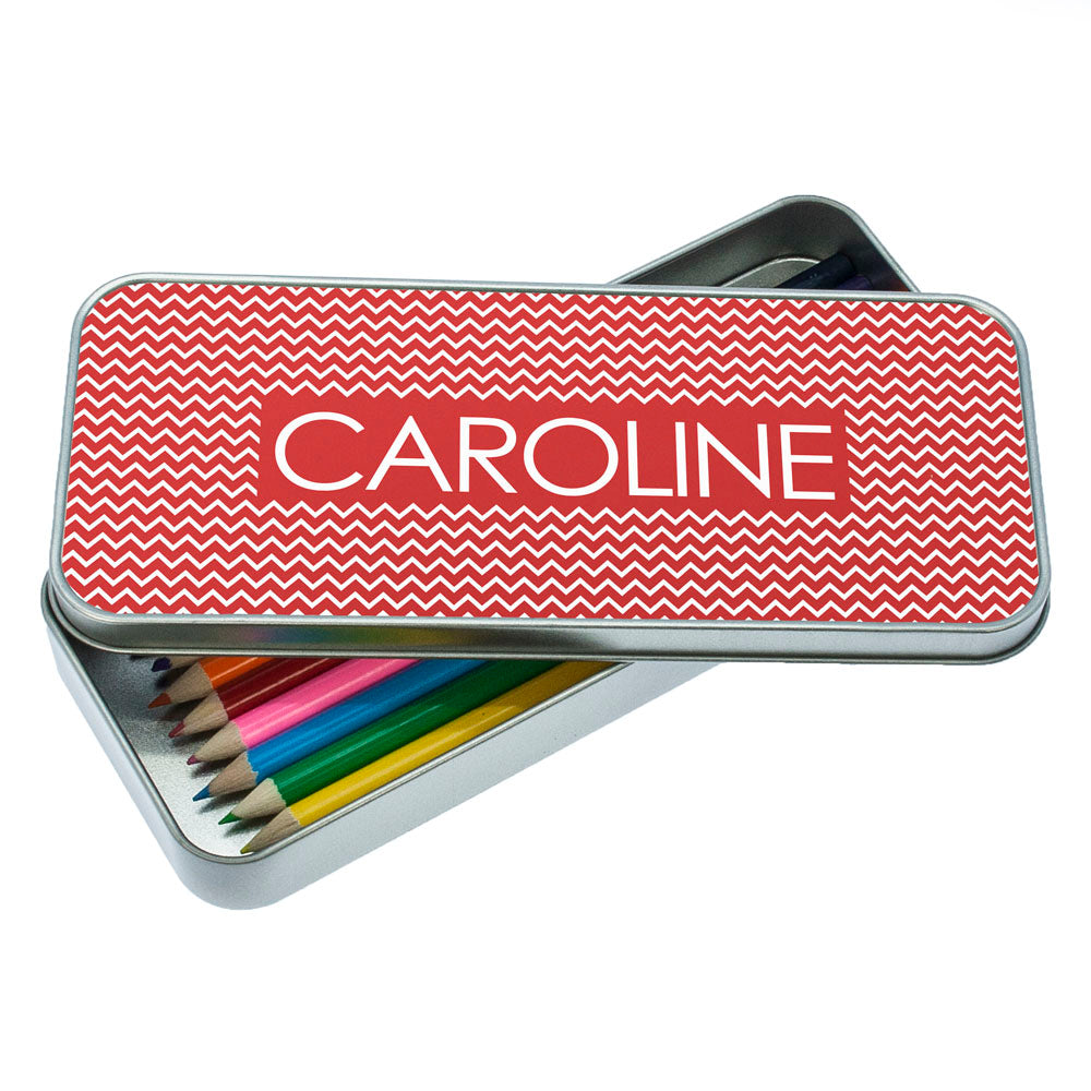 Red Chevron Pattern Pencil Case - treat-republic