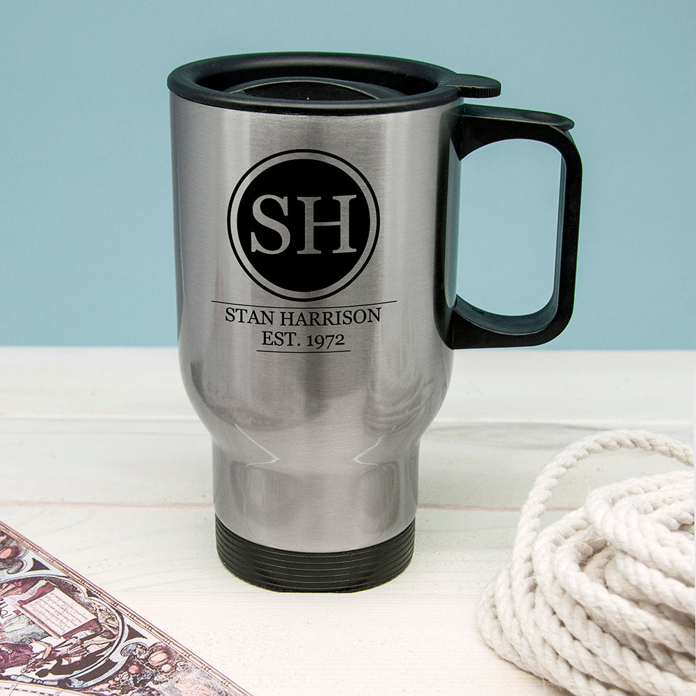 Silver Personalised Monogram Travel Mug - treat-republic