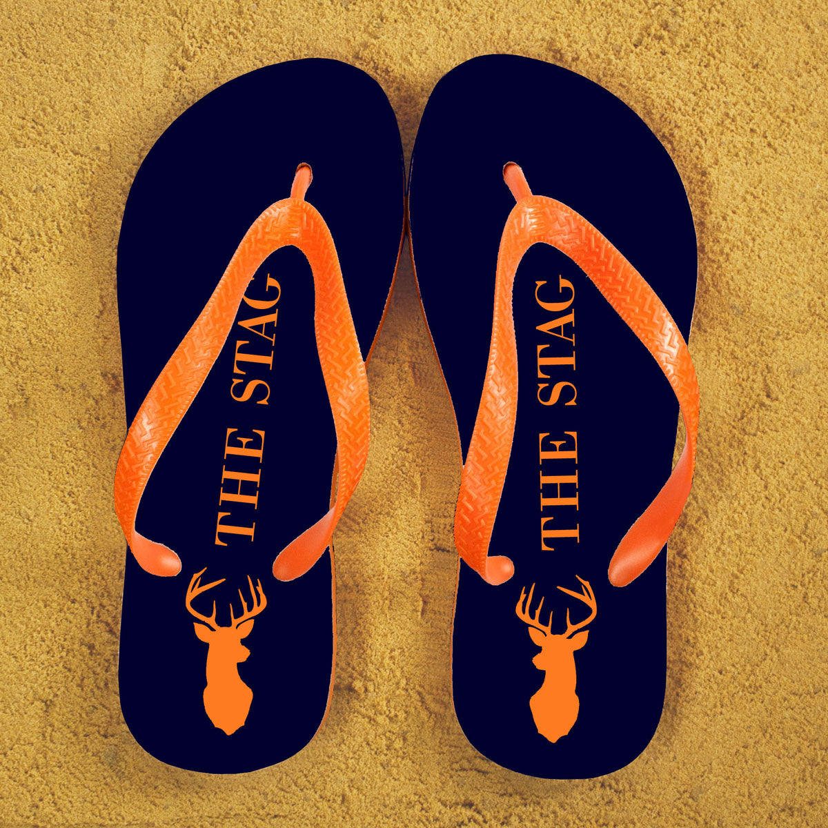 Stag Design Personalised Flip Flops in Blue and Orange - treat-republic
