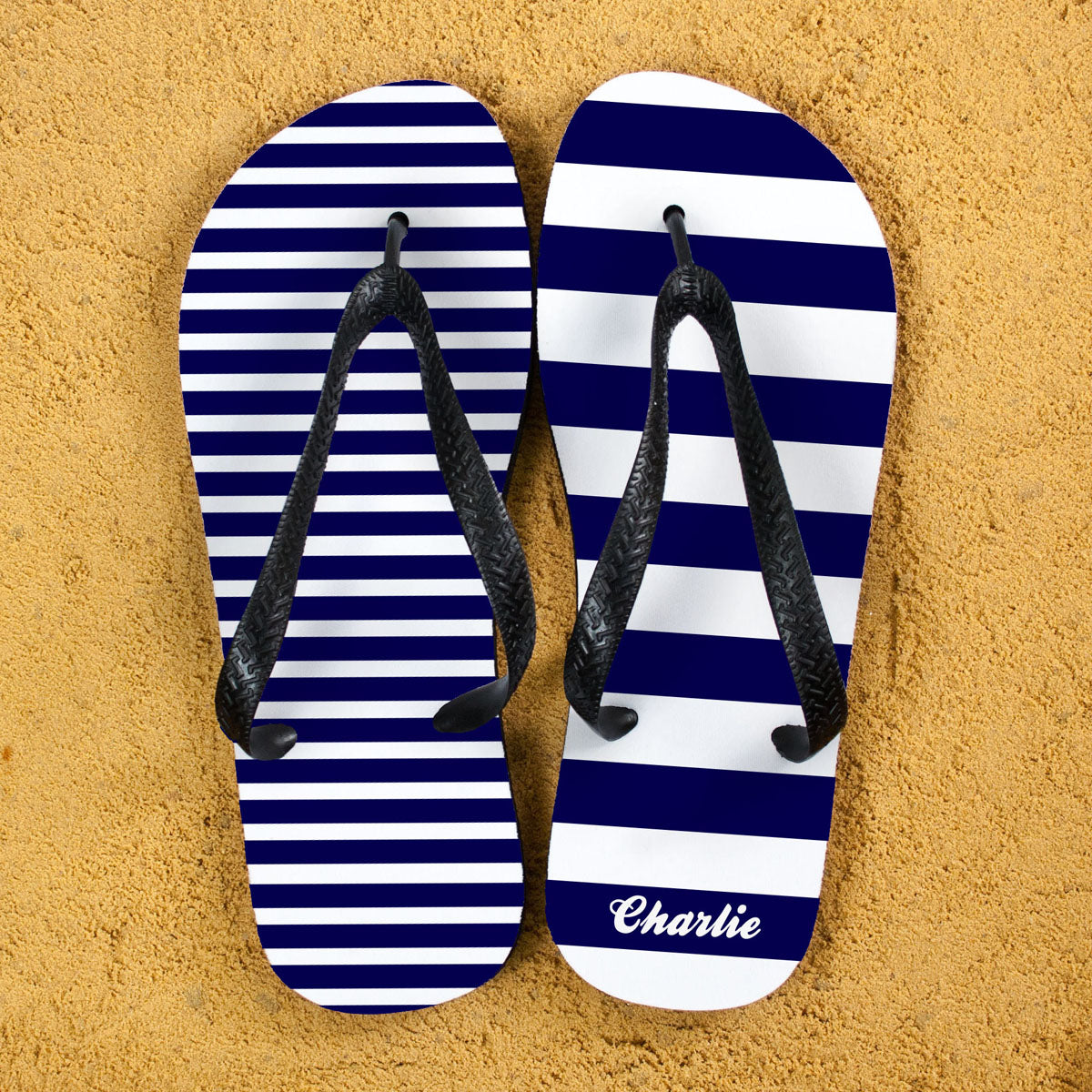 Striped Personalised Flip Flops in Blue - treat-republic