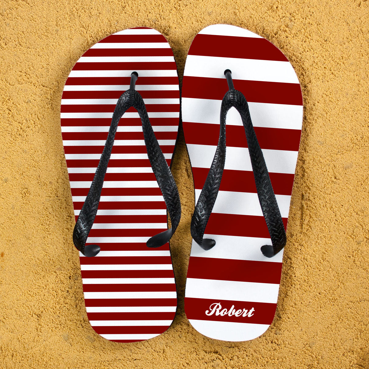 Striped Personalised Flip Flops in Red - treat-republic