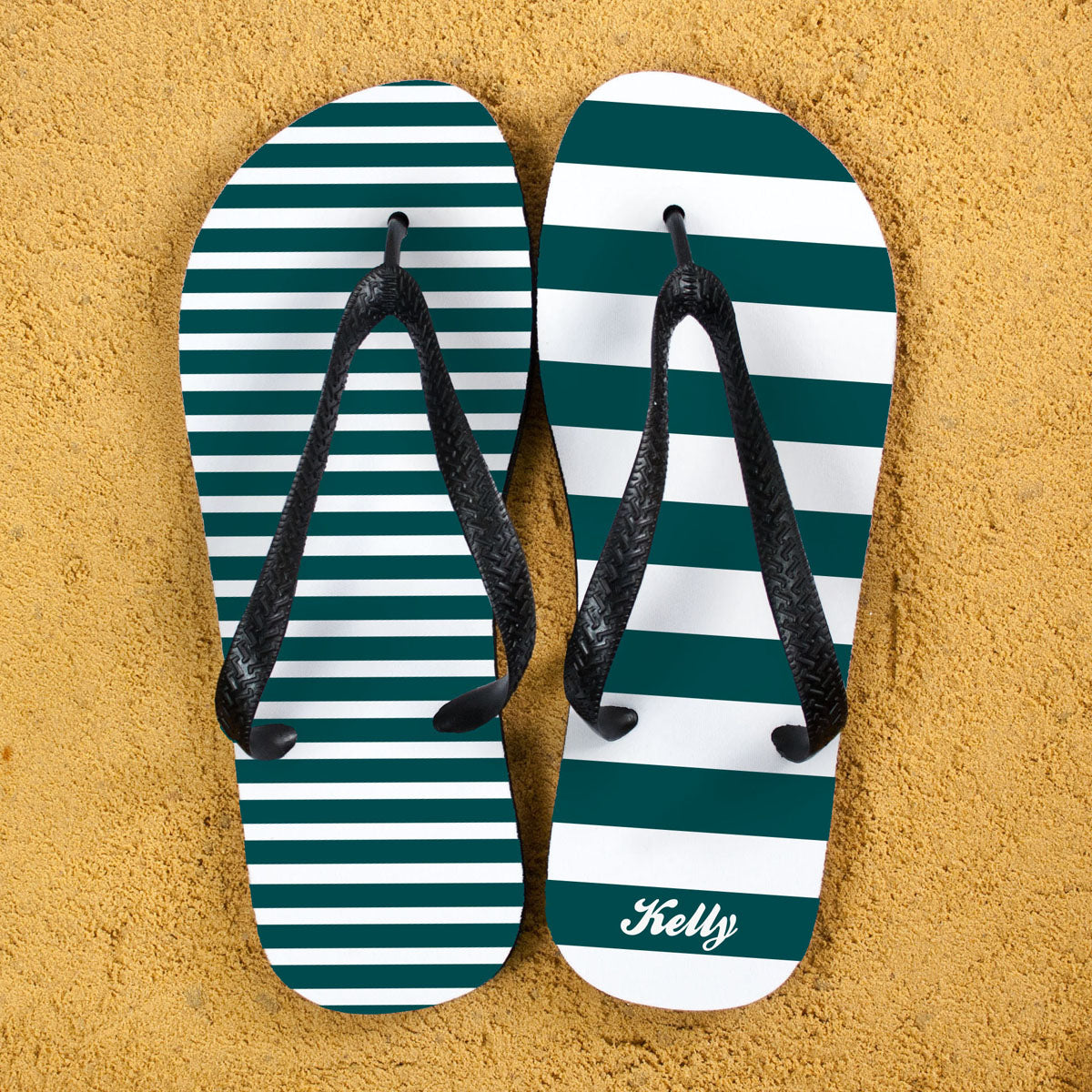 Striped Personalised Flip Flops in Teal - treat-republic
