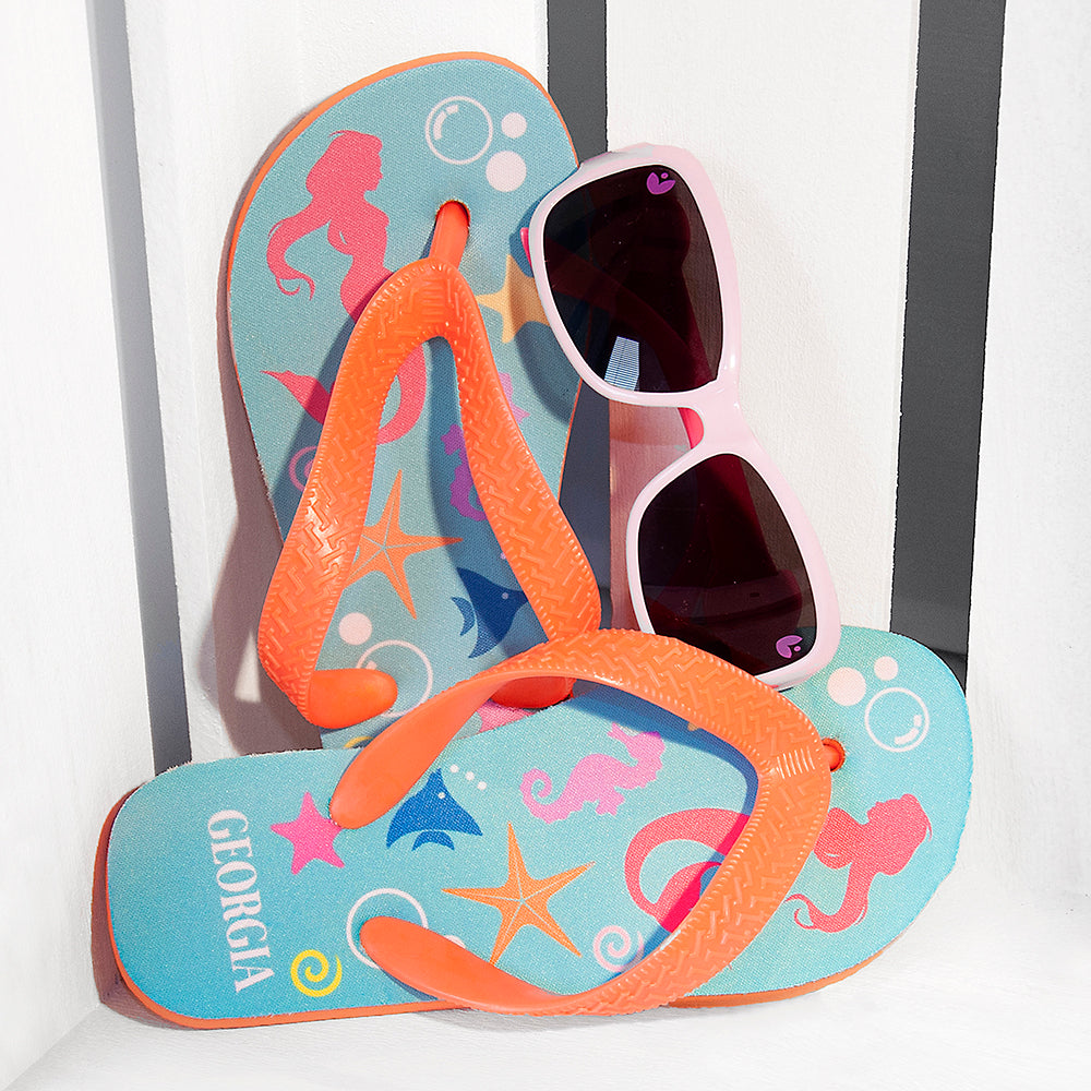 Under The Sea, Mermaid Child's Personalised Flip Flops - treat-republic