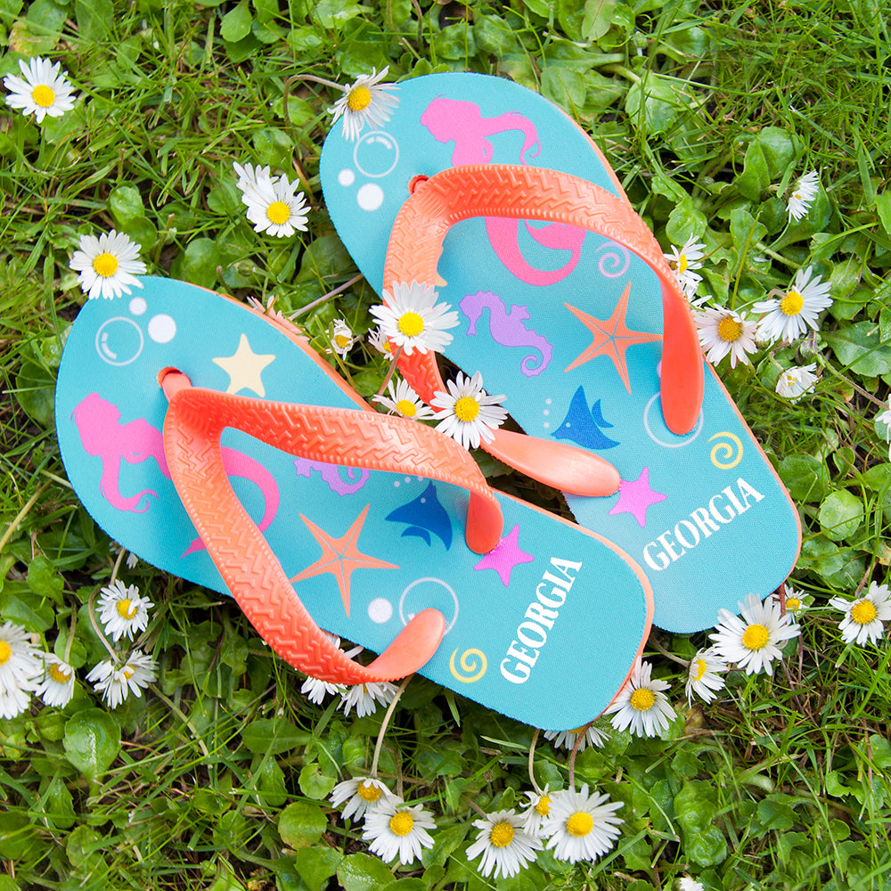 Under The Sea, Mermaid Child's Personalised Flip Flops - treat-republic