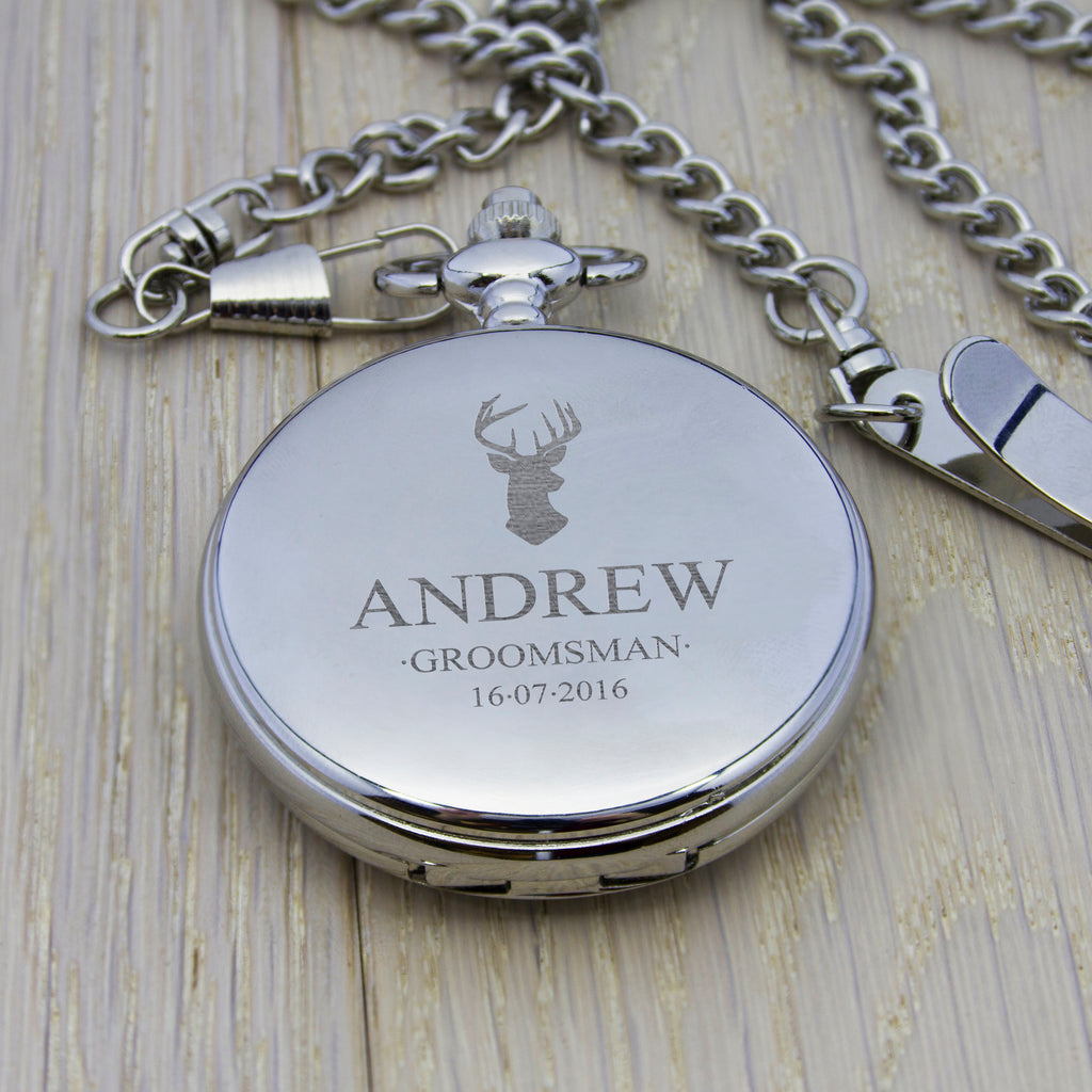 Personalised Silver Plated Stag Pocket Watch