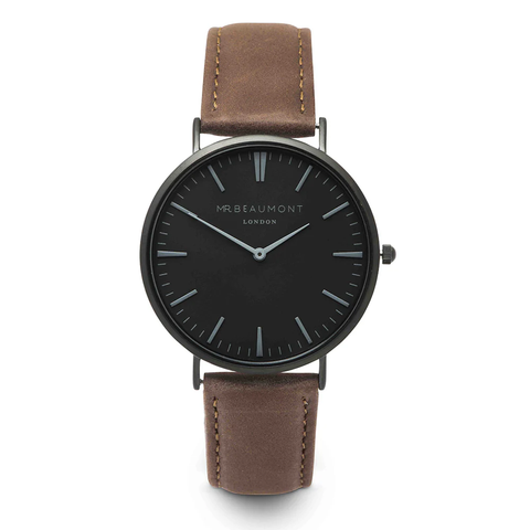 Mr Beaumont Men's Personalised Watch With Black Face in Brown