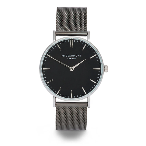 Mr Beaumont Personalised Men's Metallic Charcoal Grey Watch With Black Face