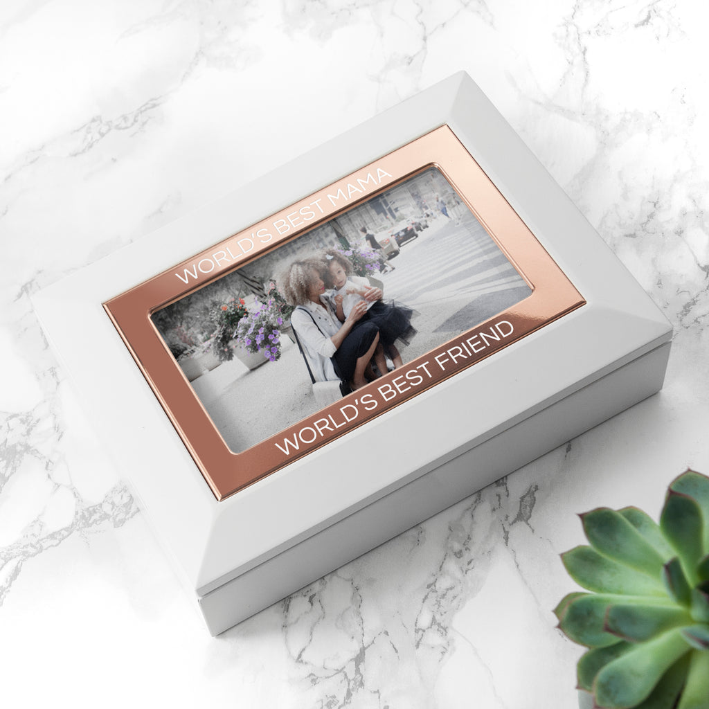 Personalised Powder White and Rose Gold Jewellery Box