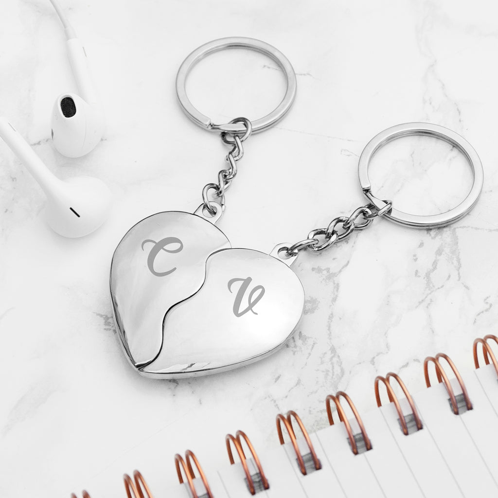 Personalised Couples Magnetic Joining Hearts Keyring Set