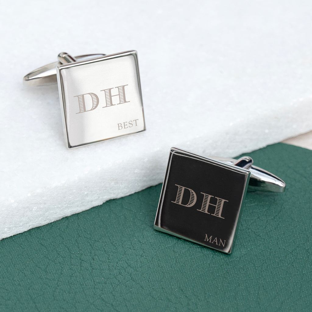 Monogrammed Classic Square Silver Cufflink Set