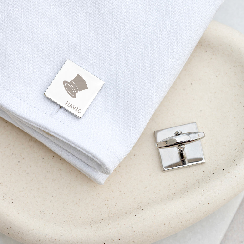 Personalised Silver Top Hat Cufflinks