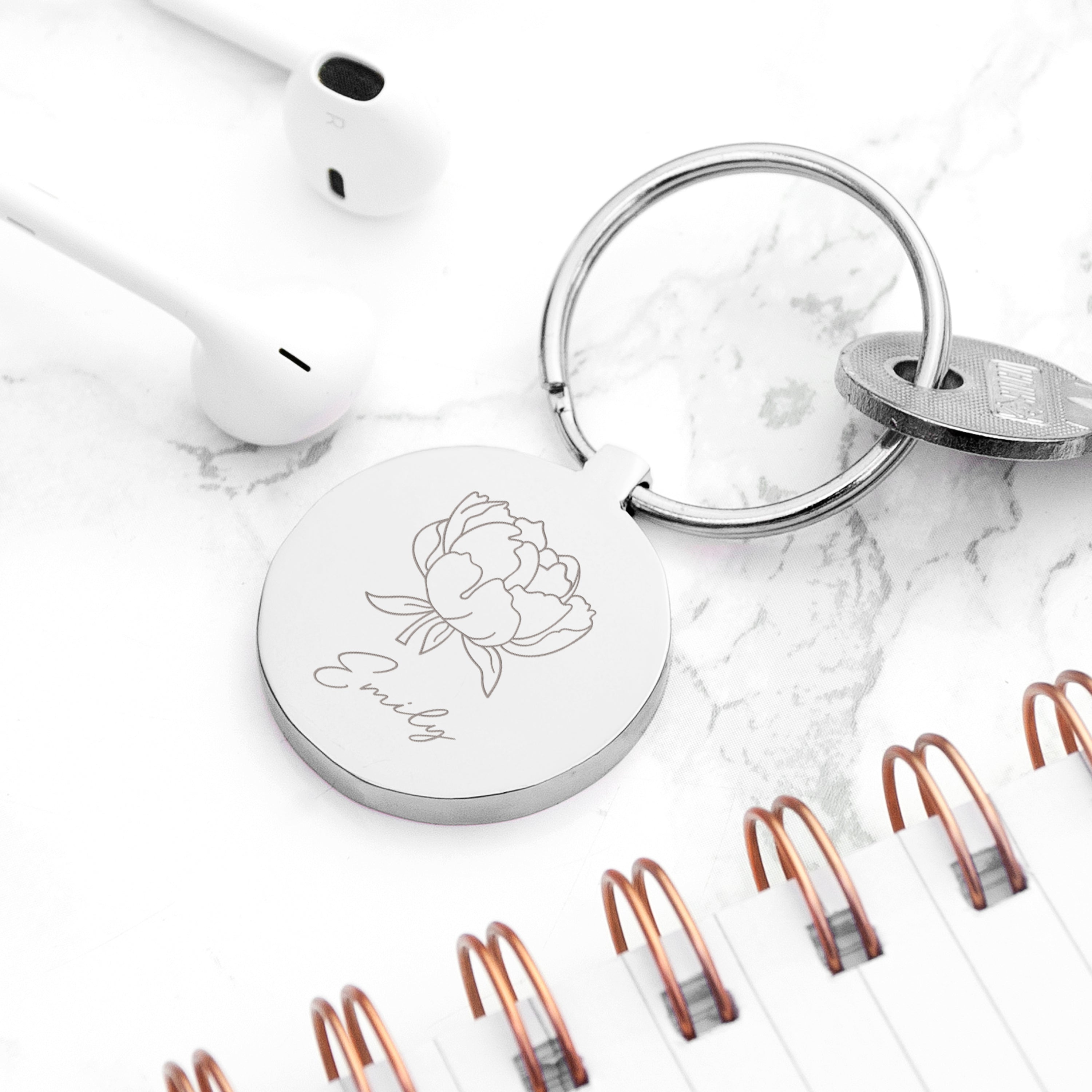 Personalised Round Birth Flower Keyring | Keepsake | Birthdays | Treat ...
