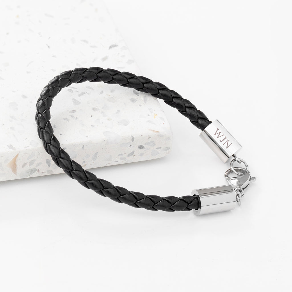 Personalised Men's Black Horseshoe Bracelet with Sterling Silver Clasp