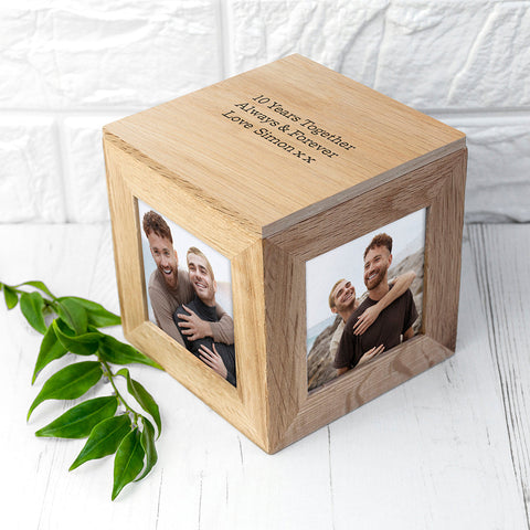 Personalised Oak Anniversary Photo Cube