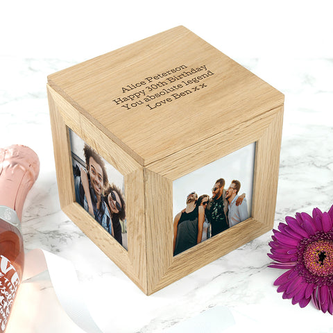 Personalised Oak Birthday Photo Cube Keepsake Box