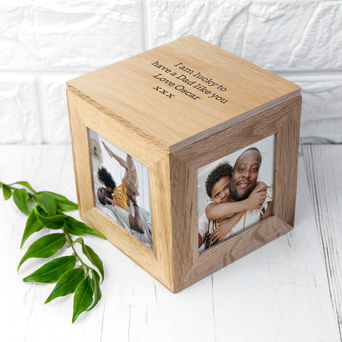 Dad's Personalised Oak Photo Cube Keepsake Box