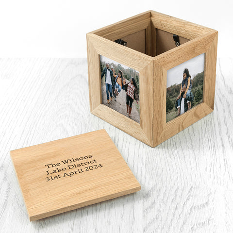 Personalised Oak Family Photo Cube Keepsake Box