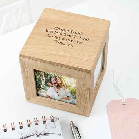 Personalised Oak Friends Photo Cube Keepsake Box
