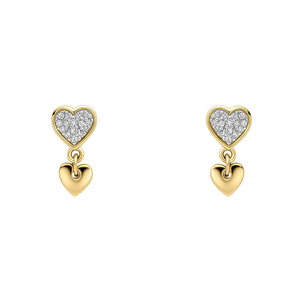 Luxury 9ct Gold Heart Drop Earrings with Sparkling Diamonds