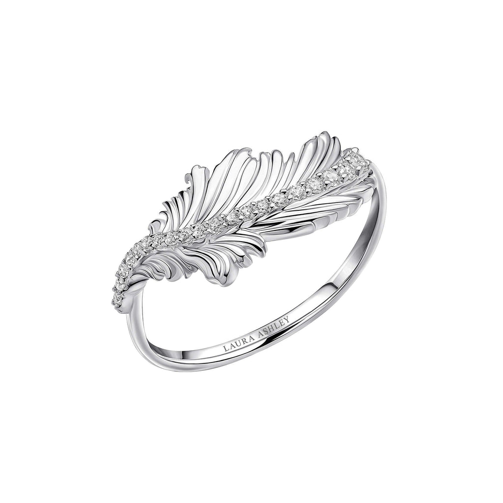 Laura Ashley Sterling Silver and Crystal Feather Ring
