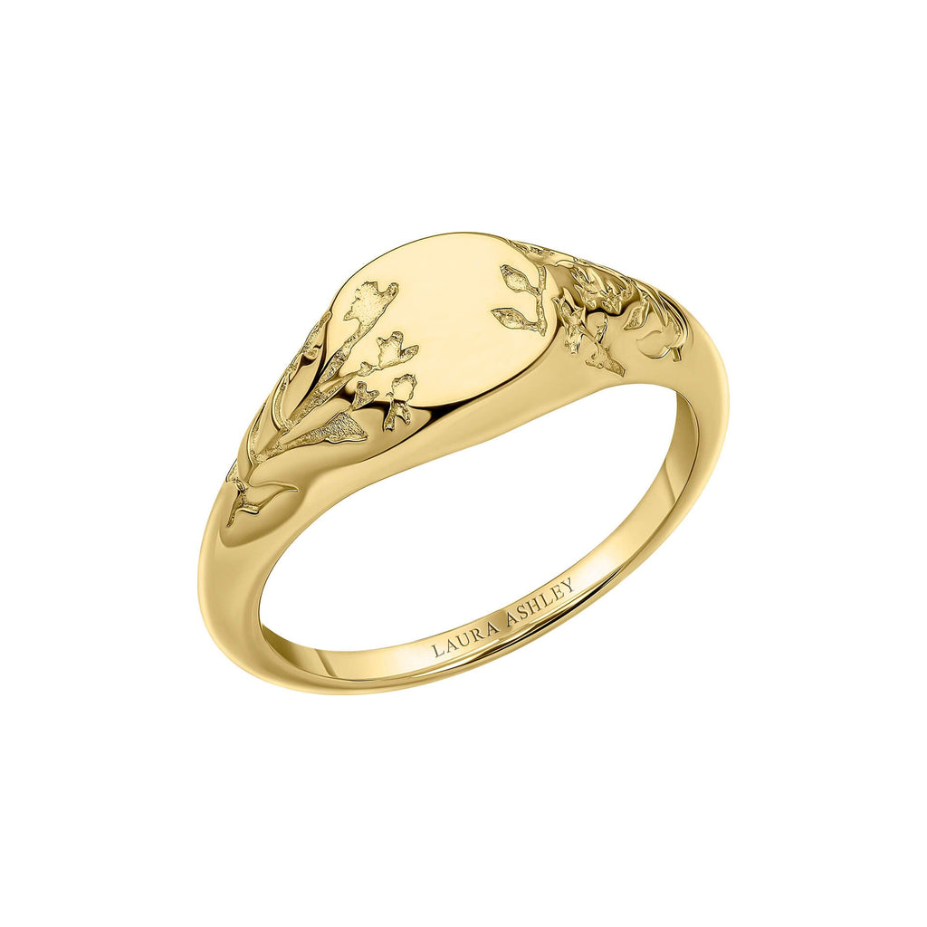 Laura Ashley Gold Plated Sterling Silver Floral Signet Ring