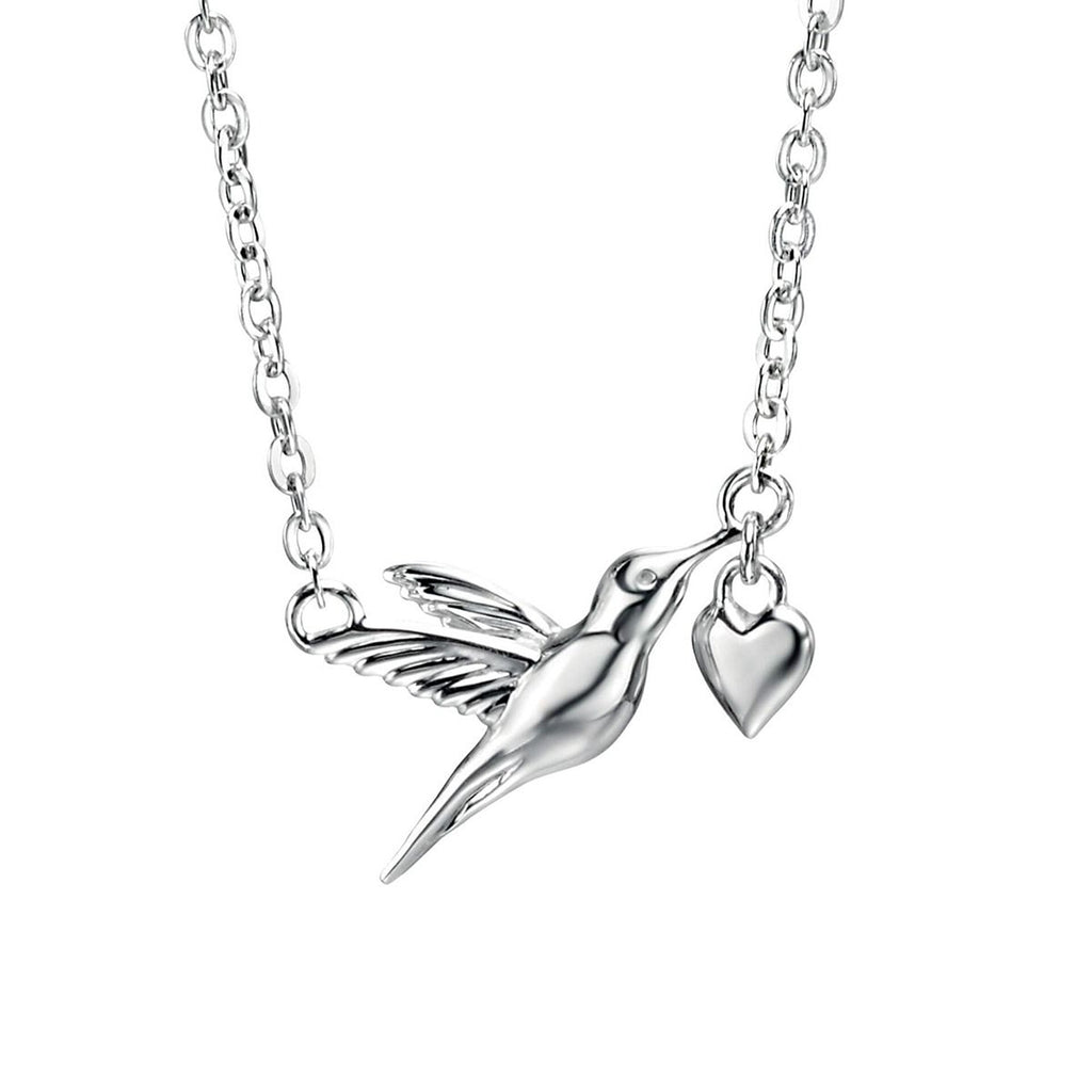 Sterling Silver Hummingbird and Heart Charm Necklace