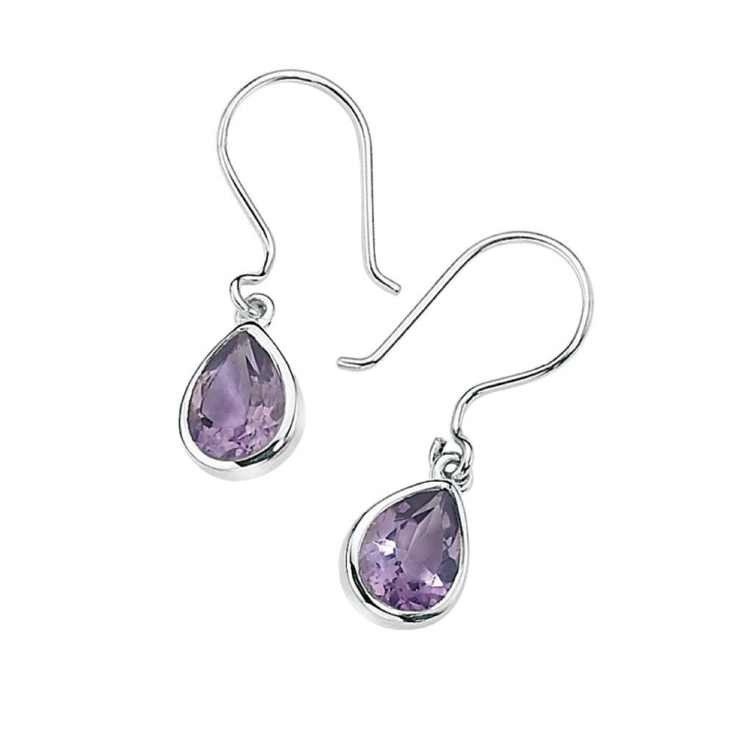 Sterling Silver and Amethyst Crystal Teardrop Drop Earrings