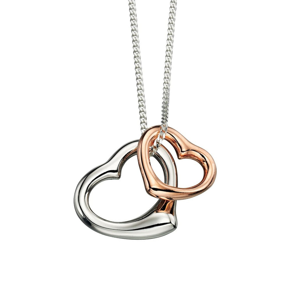 Sterling Silver and Rose Gold Twin Heart Necklace