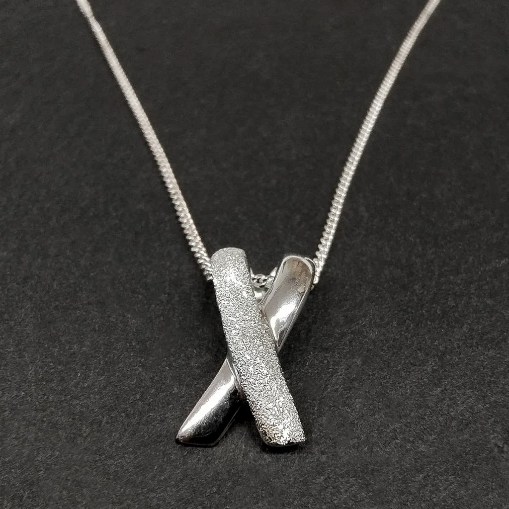 Sterling Silver Kiss Cross Pendant Necklace