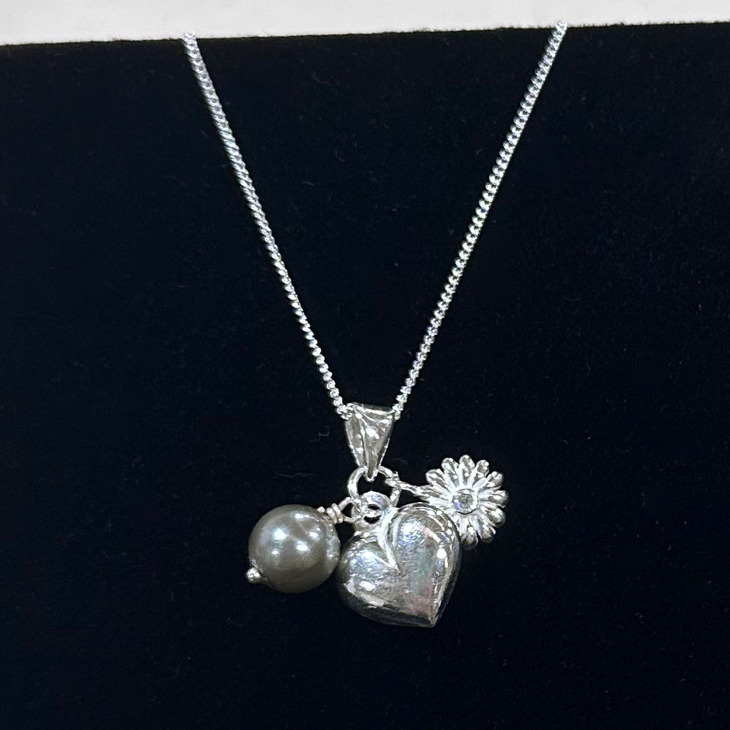 Sterling Silver Heart Charms Necklace