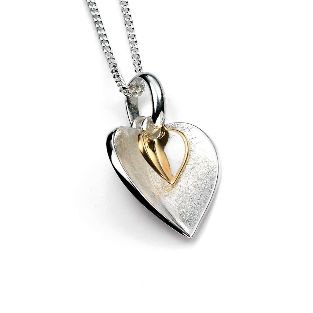 Sterling Silver and Gold Double Heart Pendant Necklace