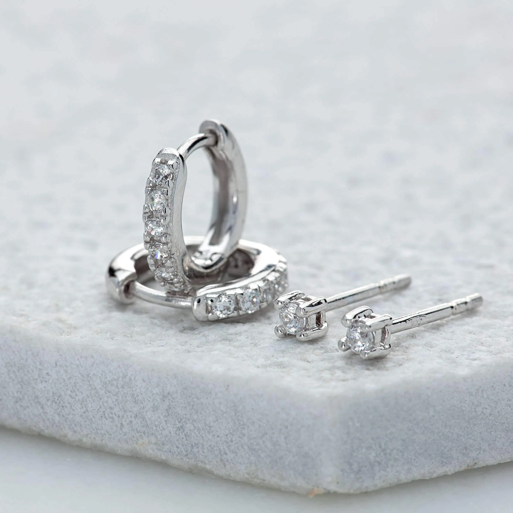 Scream Pretty Sterling Silver Crystal Hoop and Stud Earring Set