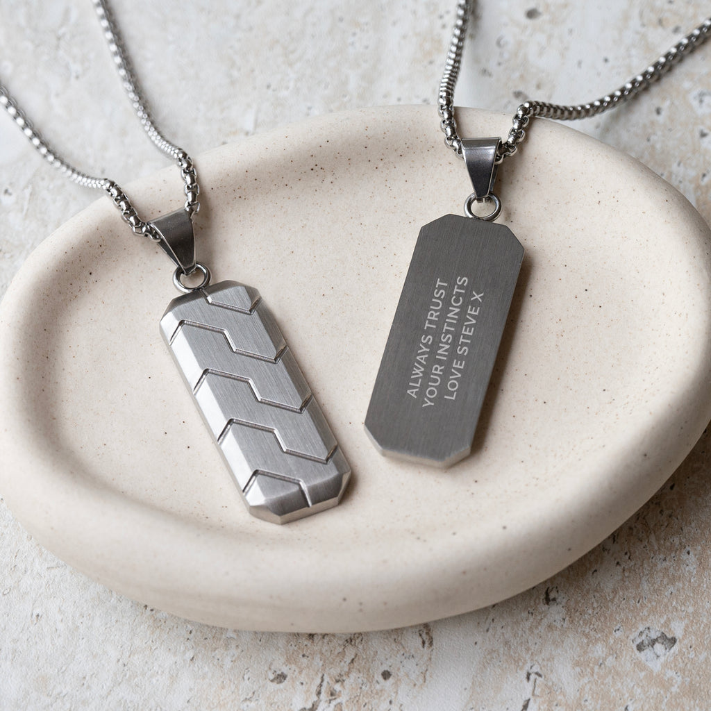 Personalised Men's Stainless Steel Tyretread Dog Tag Necklace