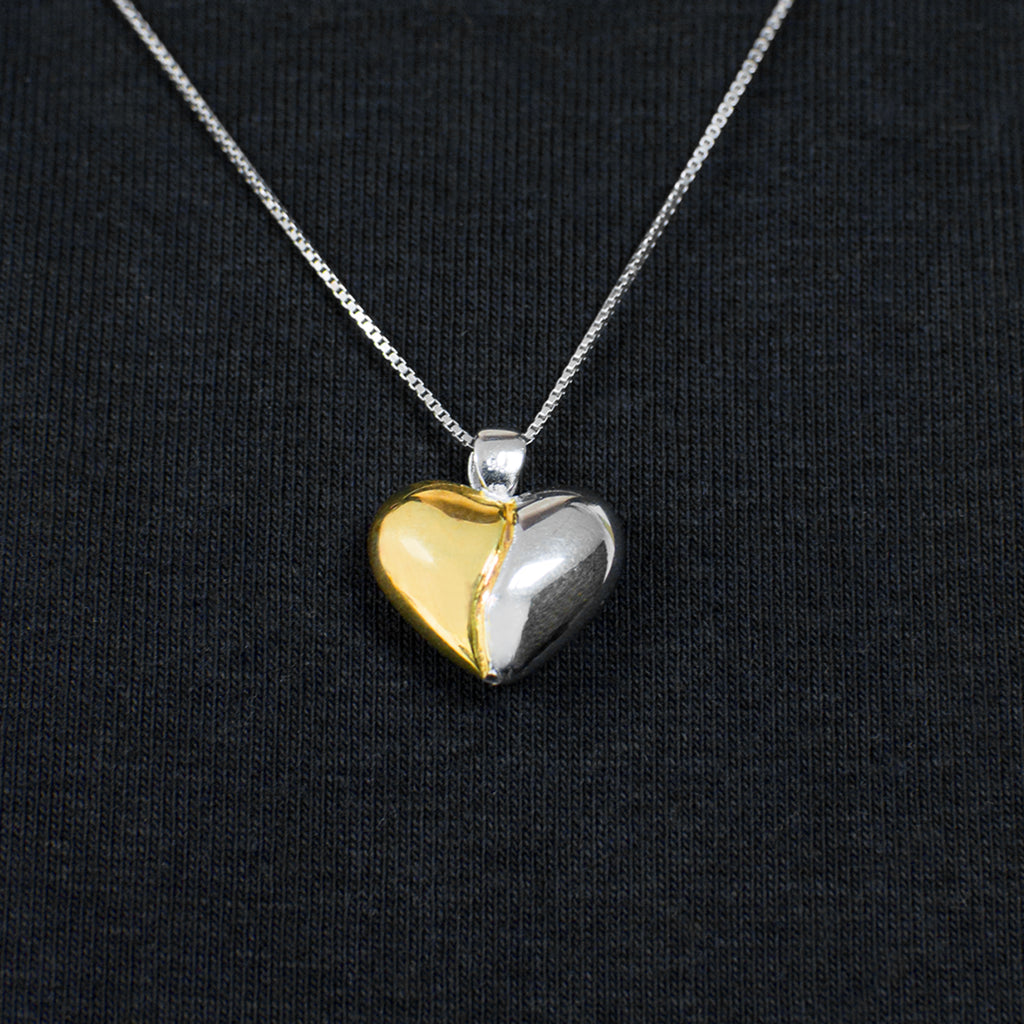 Sterling Silver and Gold Bonded Heart Pendant Necklace