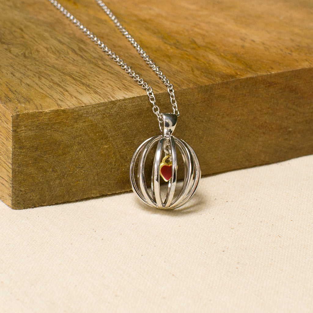 Sterling Silver Birdcage Heart Necklace