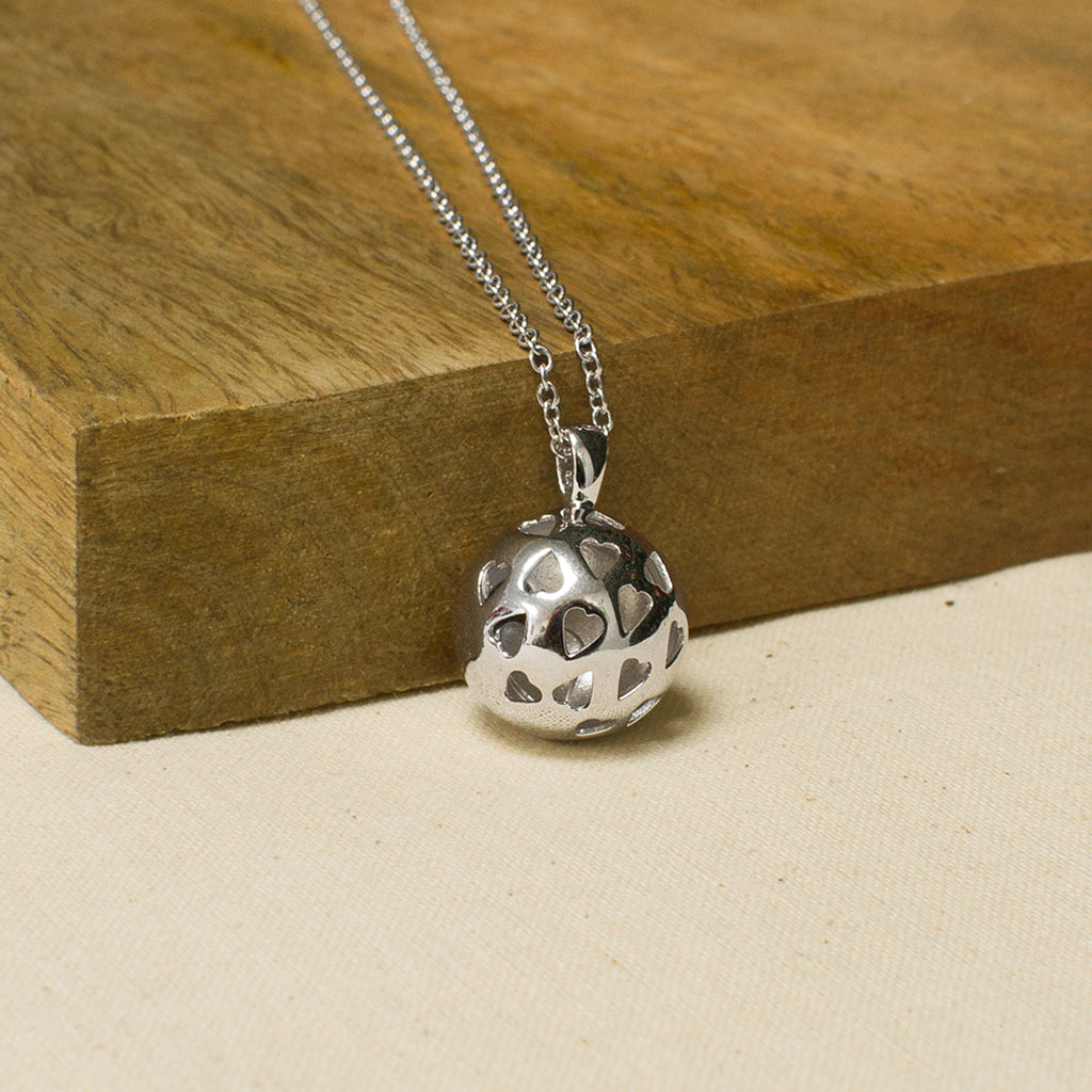 Sterling Silver Openwork Hearts Pendant Necklace