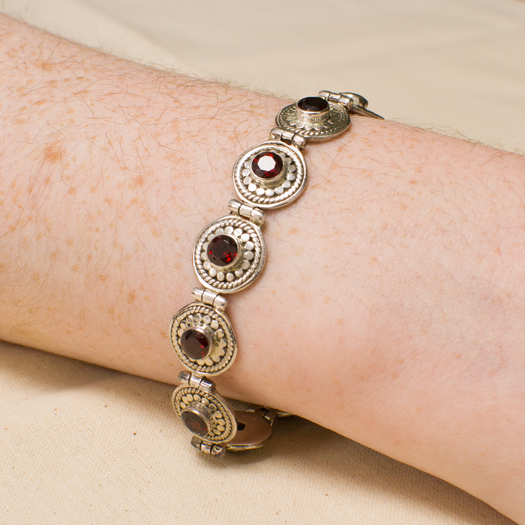 Sterling Silver and Semi Precious Stone Coin Station Bracelet