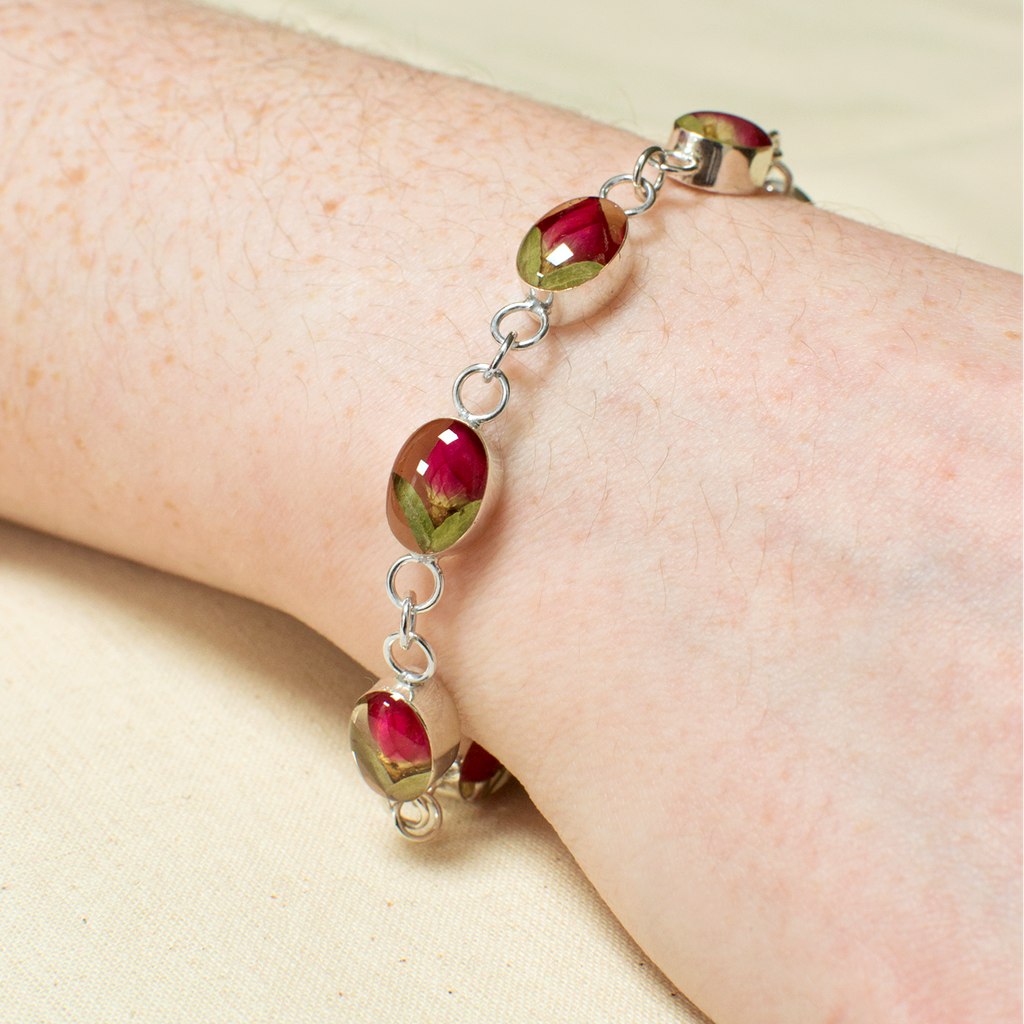 Rose Bud Teardrop Chain Bracelet in Sterling Silver