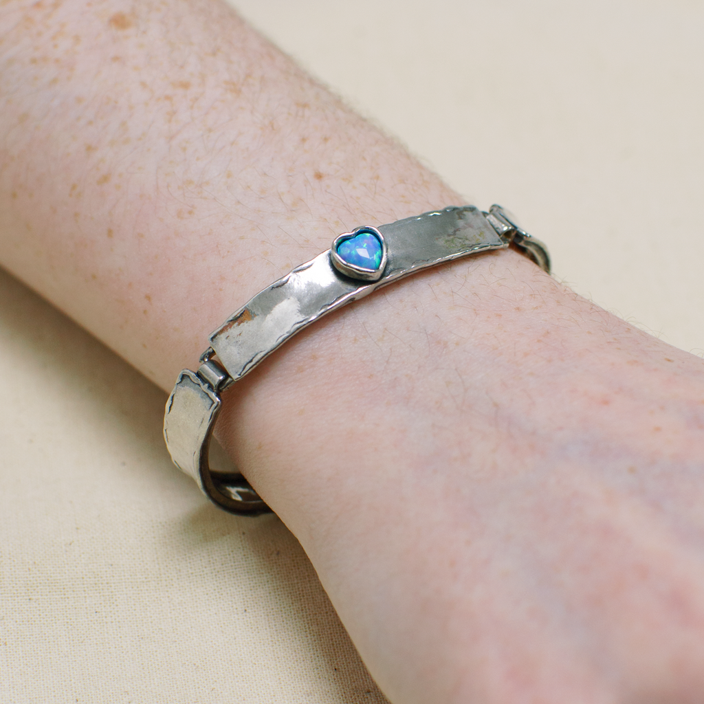 Solid Sterling Silver and Opal Heart Bracelet