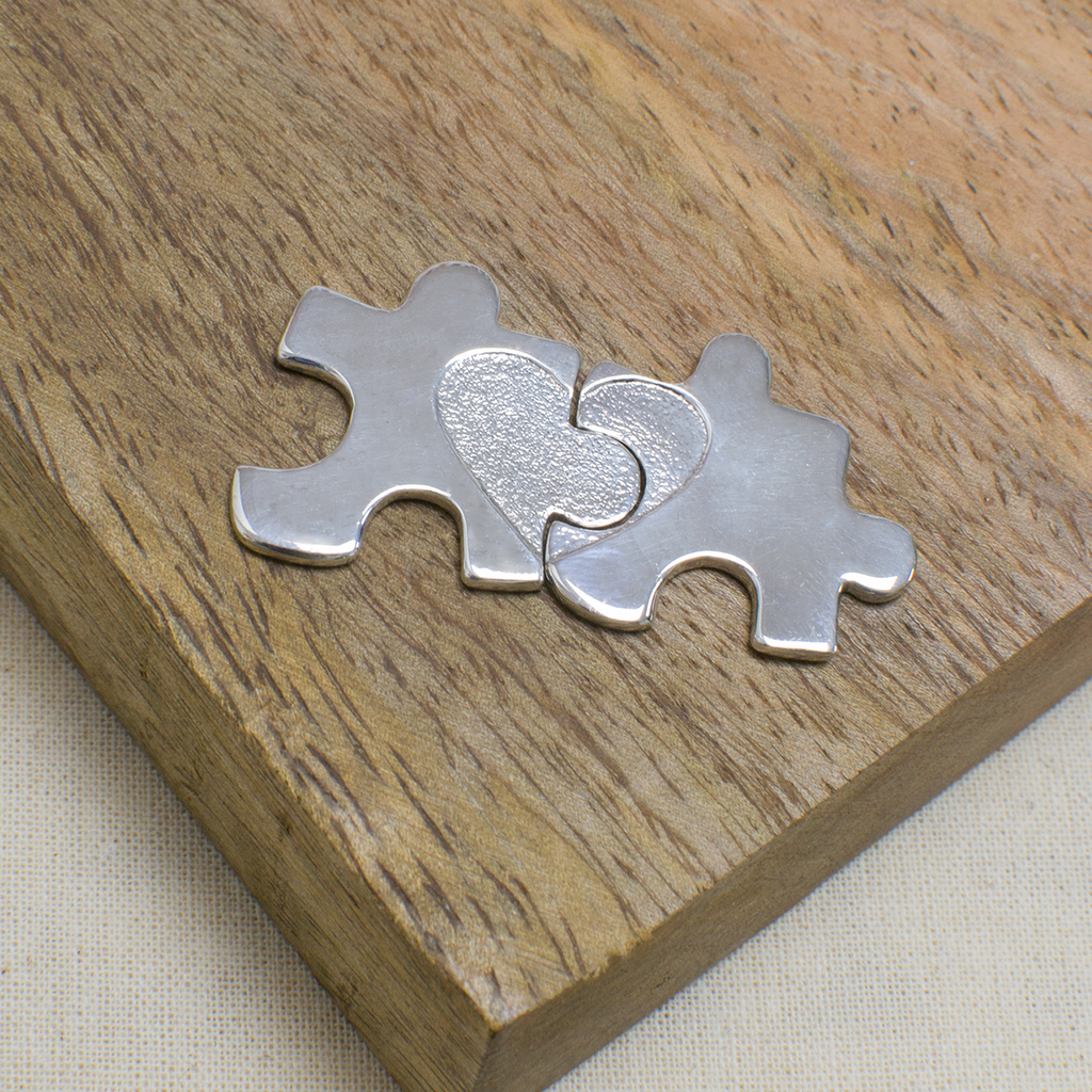 Sterling Silver Romantic Joining Puzzle Pieces