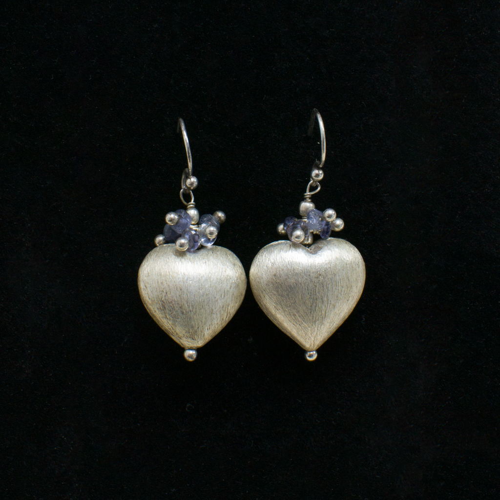 Sterling Silver Heart and Tourmaline Gemstone Drop Earrings