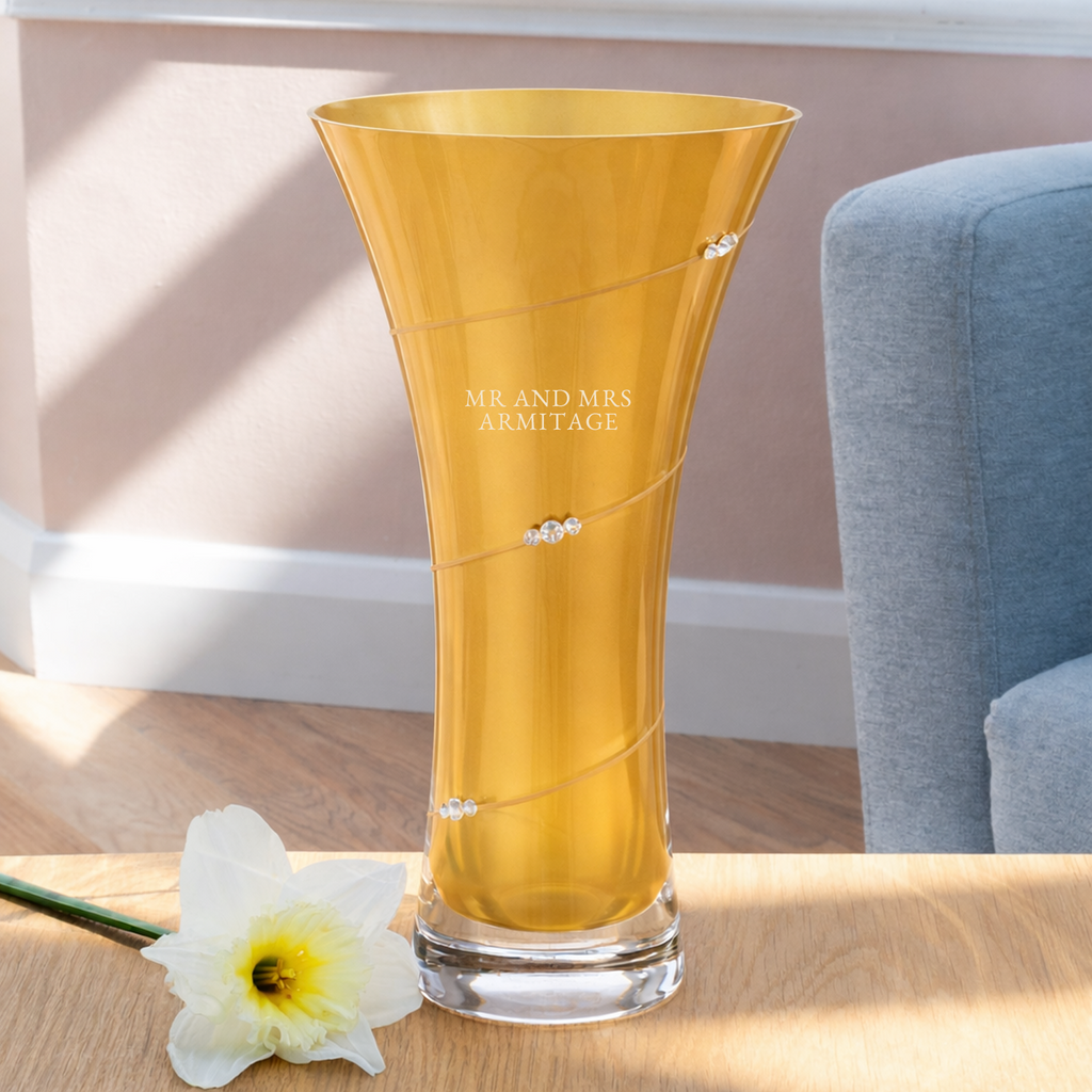 Personalised Gold Hourglass Crystal Glass Vase with Swarovski Crystals