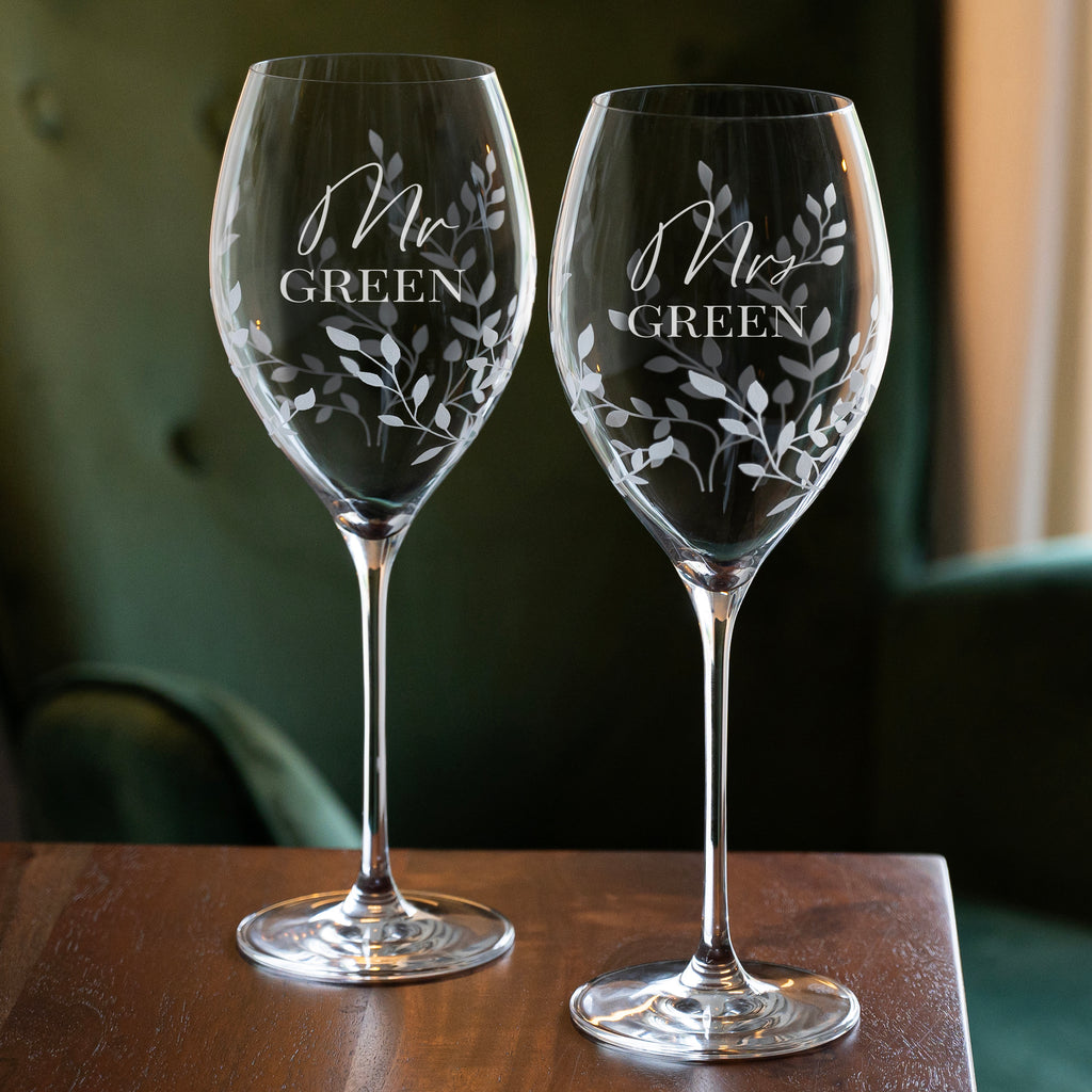 Personalised Floral Crystal Wine Glasses - Set of Two