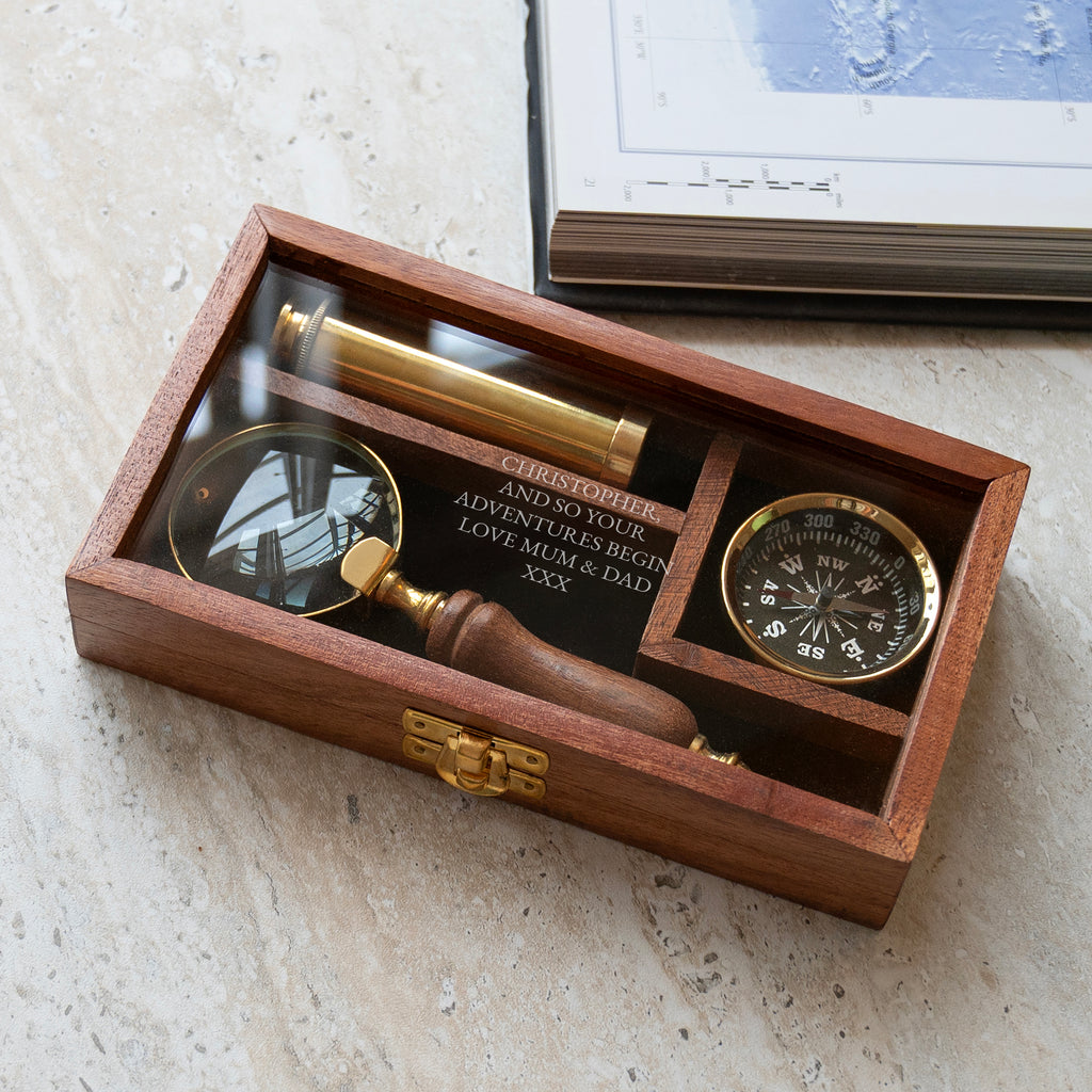 Personalised Classic Brass Explorer Gift Set