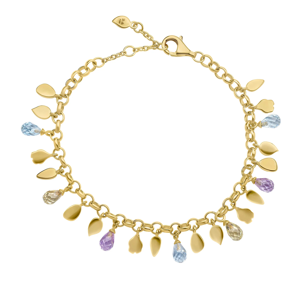 Laura Ashley Gold Plated Sterling Silver Wildflower Briolette Semi Precious Stone Charms Bracelet