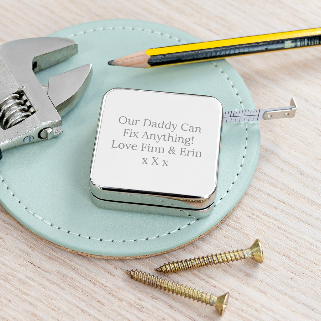 Personalised Silver Tone Square Tape Measure